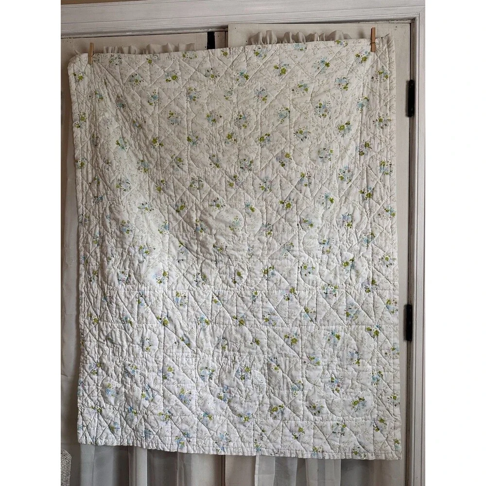 Vintage Handmade Baby Quilt – Embroidered Nursery Animals Pink 52 X 42